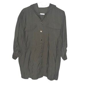 Rd & Koko Womens Olive Green Hooded Button-Up Shirt Jacket